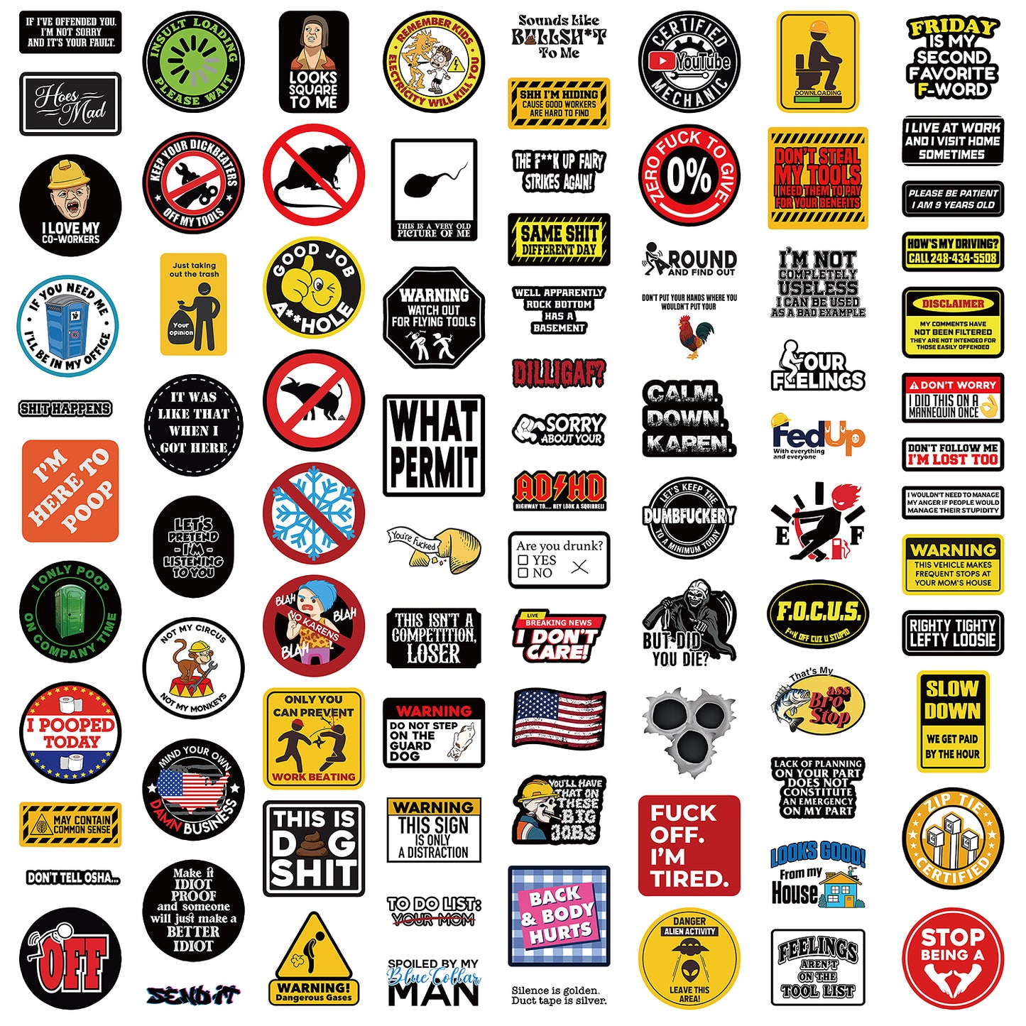 224 PCS Hard Hat Stickers for Adults Funny Sarcastic Waterproof Vinyl Bulk for Water Bottle, Helmet, Tool Box, Electrician, Mechanic Construction Blue Collar Gifts