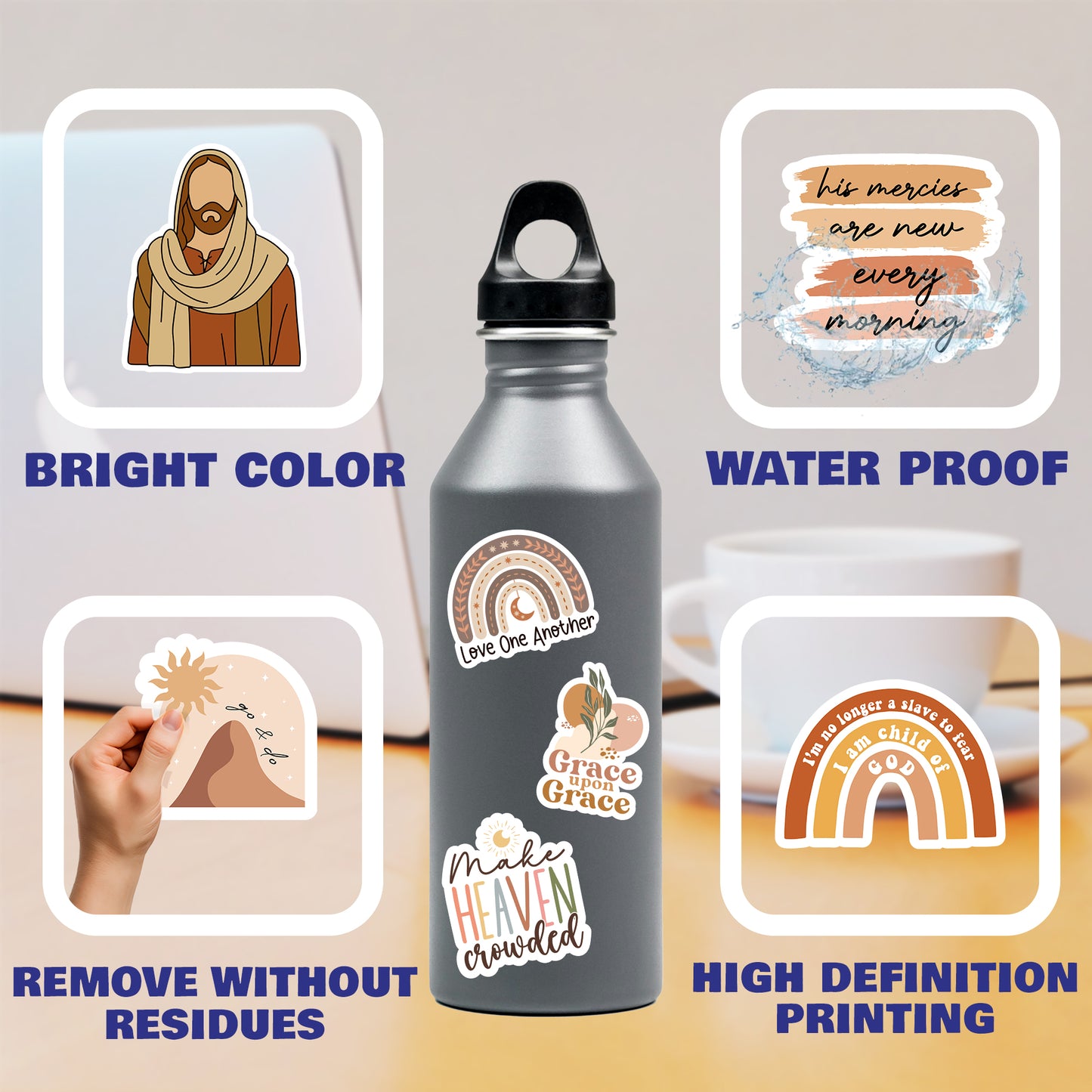 160pcs Boho Christian Stickers Inspirational Bible Verse Stickers, Waterproof Vinyl Faith & Jesus Decals for Journaling Bibles Water Bottle Scrapbook Laptop Gifts for Kids