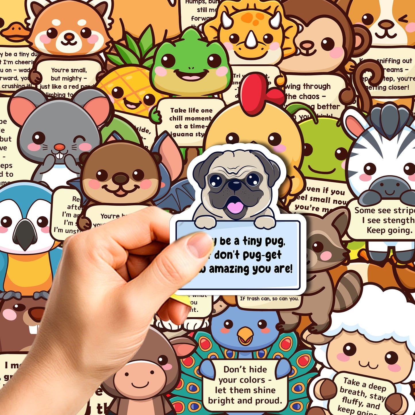 100PCS Emotional Support Animal Stickers – Affirmation Sticker Pack for Adults or Kids Cute Inspirational Buddies for Water Bottles, Laptops, Phones, Positive Quote Vinyl