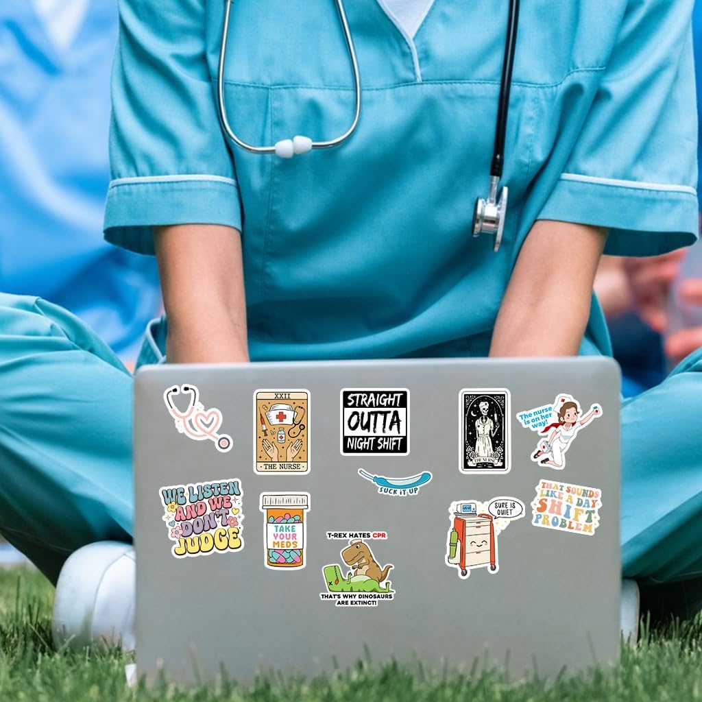 120Pcs Funny Nurse Stickers, Nursing Gifts, Hilarious Sticker Pack, Medical Decals for Computer, Cups, Planner Laptop, Water Bottle Gifts for Health Care Workers (120, Nurse)