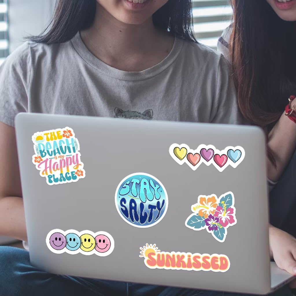 120 PCS Holographic Preppy Beach Stickers for Laptops, Water Bottle, Phone, Cups, Mugs, Hydro Ocean Cute Aesthetic Preppy Sticker Pack for Girls (120)