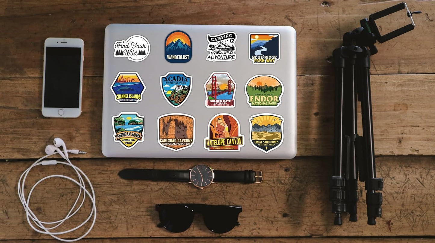 156 Pcs National Parks Sticker Pack, Outdoor Nature Camping Hiking Inspired Waterproof Vinyl Decals for Water Bottles Laptop Car, Travel Adventure Partks Sticker