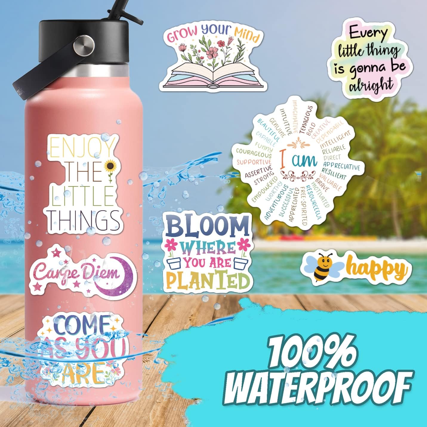 300PCS Affirmation Stickers, Holographic Motivational Sticker Pack, Positive Journal Encouraging Shiny Quotes for Kids, Teachers, Classroom, Waterproof Scrapbook Supplies