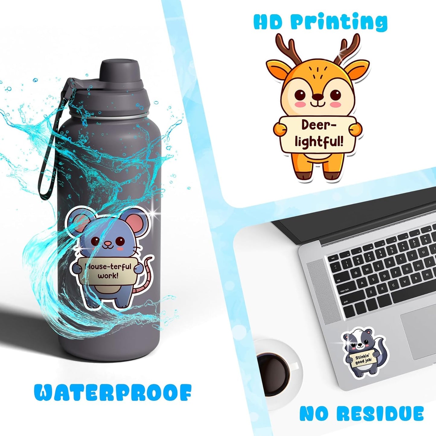 200PCS Punny Pals Stickers for Kids - Positive Animal, Fruit, Cute Affirmation Sticker Pack Cute Inspirational for Water Bottles, Laptops, Phones, Motivational Quote for Classroom