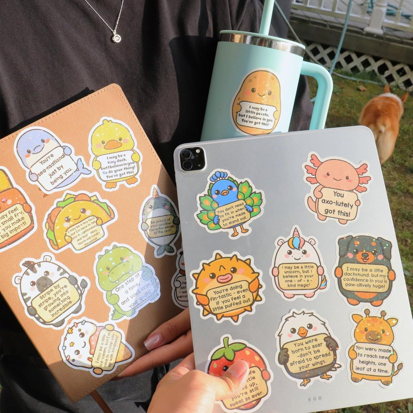 120PCS Holographic Emotional Support Affirmation Sticker Pack Tiny Cheer Squad for Adults or Kids Cute Inspirational Emotional Buddies for Water Bottles, Laptops, Phones, Positive Quote Vinyl