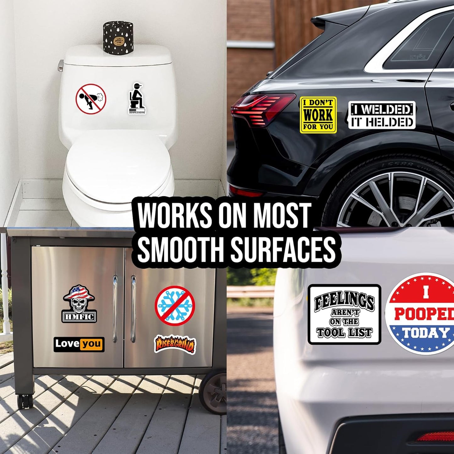 150 PCS Funny Hard Hat Stickers for Adults Dark Humor, Hilarious Decals for Tool Box, Helmet, Blue Collar Prank Meme Vinyl Waterproof Gift for Dads Father