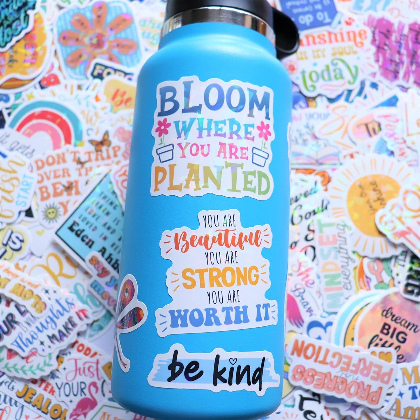300PCS Affirmation Stickers, Holographic Motivational Sticker Pack, Positive Journal Encouraging Shiny Quotes for Kids, Teachers, Classroom, Waterproof Scrapbook Supplies