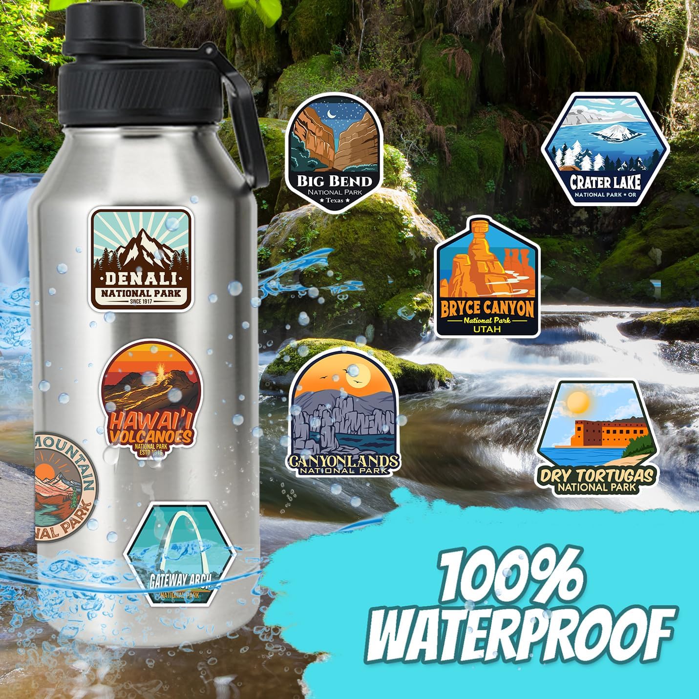156 Pcs National Parks Sticker Pack, Outdoor Nature Camping Hiking Inspired Waterproof Vinyl Decals for Water Bottles Laptop Car, Travel Adventure Partks Sticker