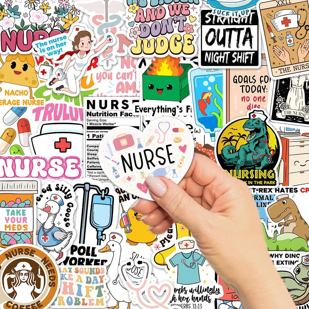 120Pcs Funny Nurse Stickers, Nursing Gifts, Hilarious Sticker Pack, Medical Decals for Computer, Cups, Planner Laptop, Water Bottle Gifts for Health Care Workers (120, Nurse)