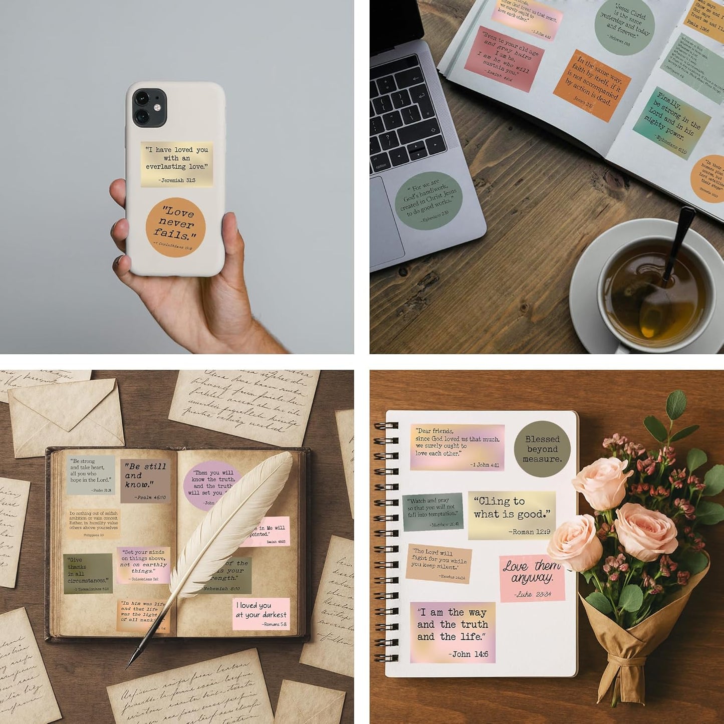 156PCS Bible Verse Stickers, Christian Scripture Inspirational Quote Sticker, Typewriter Vintage Stickers, Bible Study Supplies for Scrapbooking, Water Bottle, Laptop (156, Vintage)