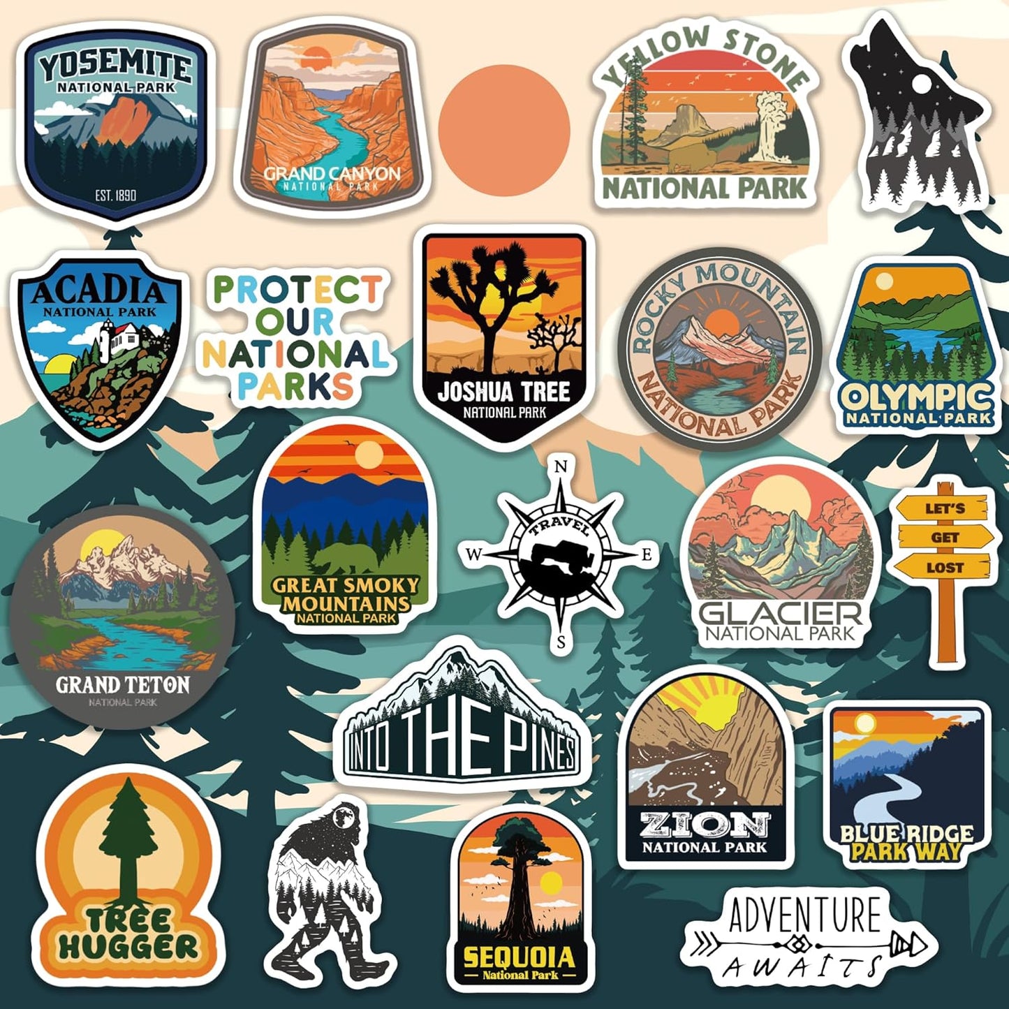 156 Pcs National Parks Sticker Pack, Outdoor Nature Camping Hiking Inspired Waterproof Vinyl Decals for Water Bottles Laptop Car, Travel Adventure Partks Sticker