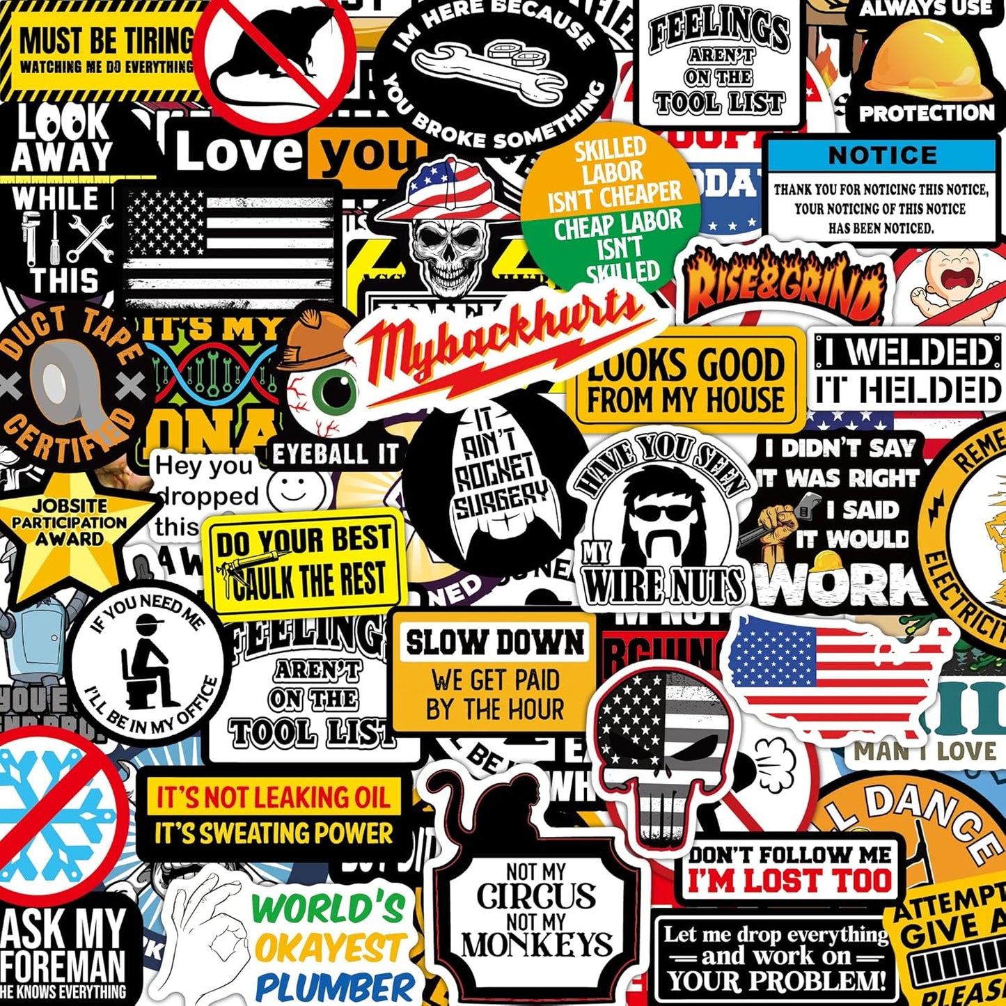 150 PCS Funny Hard Hat Stickers for Adults Dark Humor, Hilarious Decals for Tool Box, Helmet, Blue Collar Prank Meme Vinyl Waterproof Gift for Dads Father