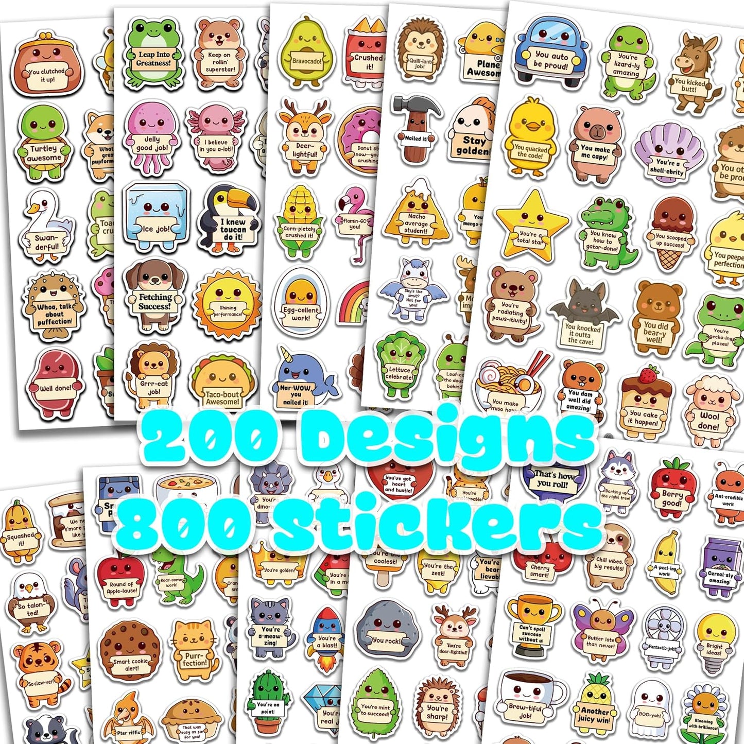 800PCS Punny Teacher Stickers for Kids Classroom, Positive Bulk Classroom Must Haves Sticker Pack, Emotional Support Rewards for Schools, Animal Funny Motivational Inspirational prizes