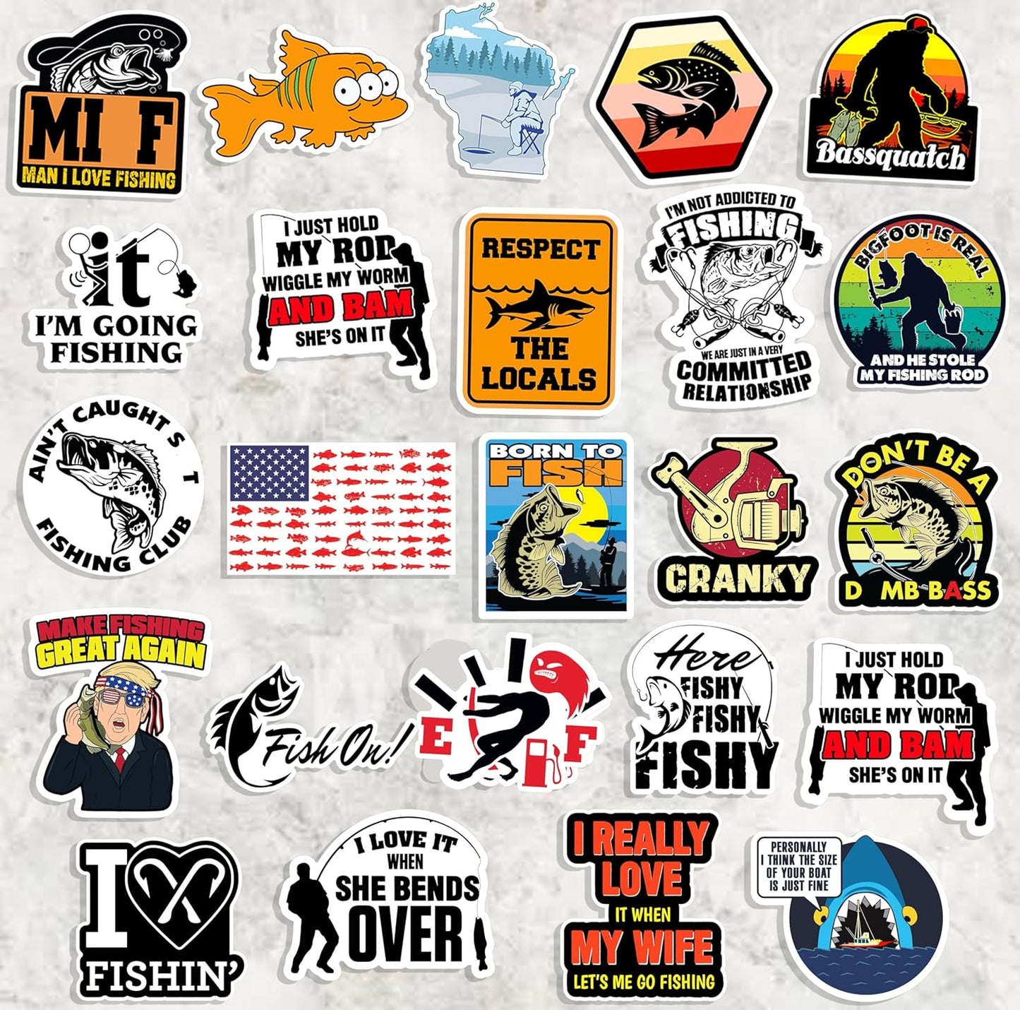 74pcs Funny Fishing Stickers for Tackle Box, Bucket, Father's Day Gift Waterproof Laptop Car Vinyl Skateboard Water Bottle Hard hat Tool Travel Case Guitar