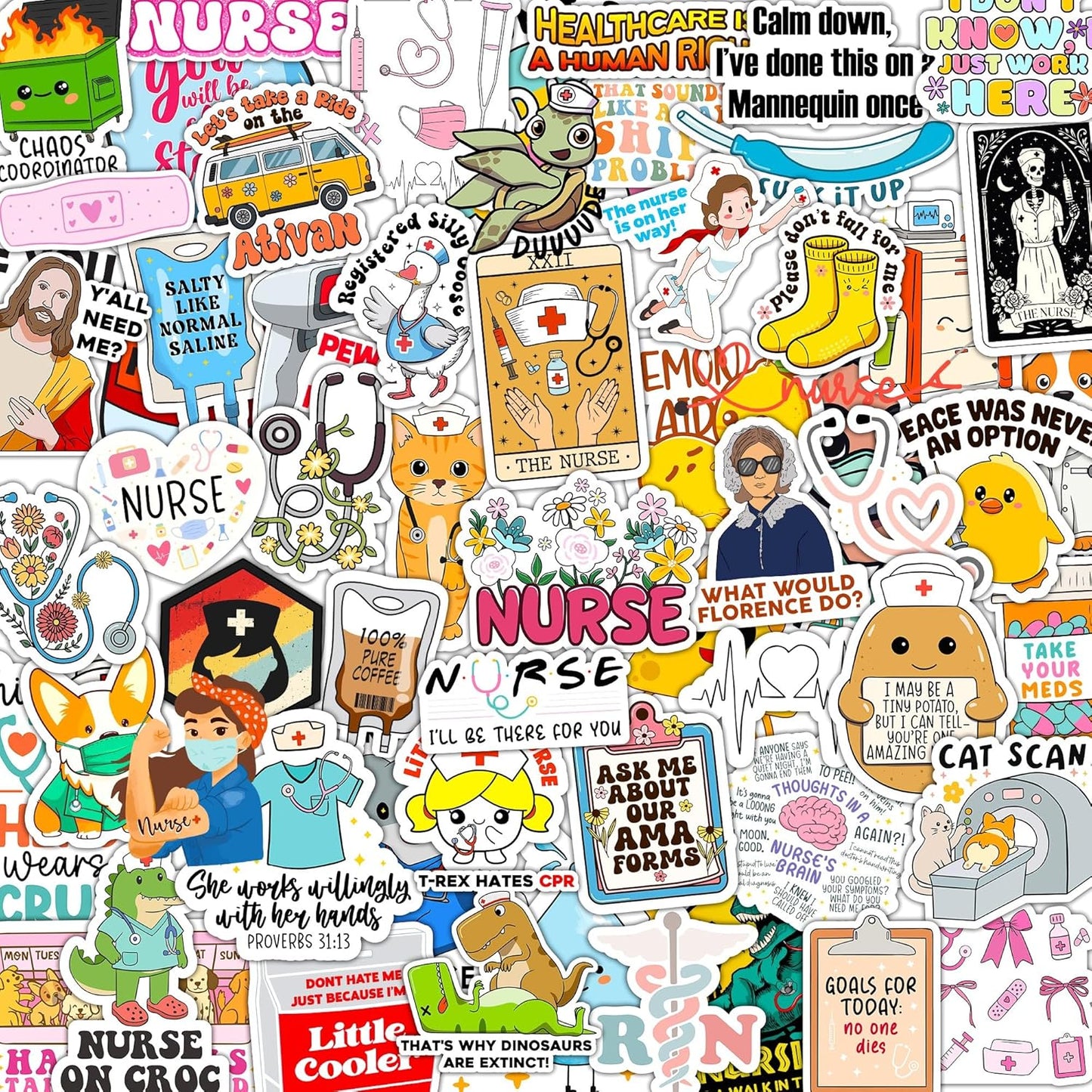 120Pcs Funny Nurse Stickers, Nursing Gifts, Hilarious Sticker Pack, Medical Decals for Computer, Cups, Planner Laptop, Water Bottle Gifts for Health Care Workers (120, Nurse)