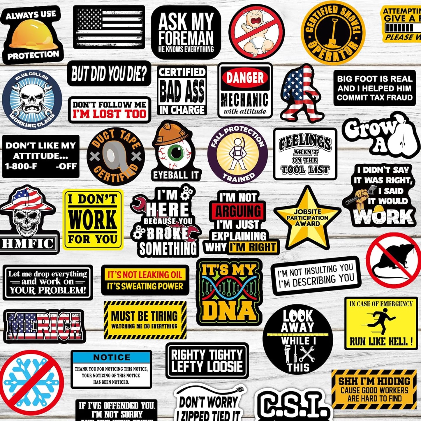 150 PCS Funny Hard Hat Stickers for Adults Dark Humor, Hilarious Decals for Tool Box, Helmet, Blue Collar Prank Meme Vinyl Waterproof Gift for Dads Father