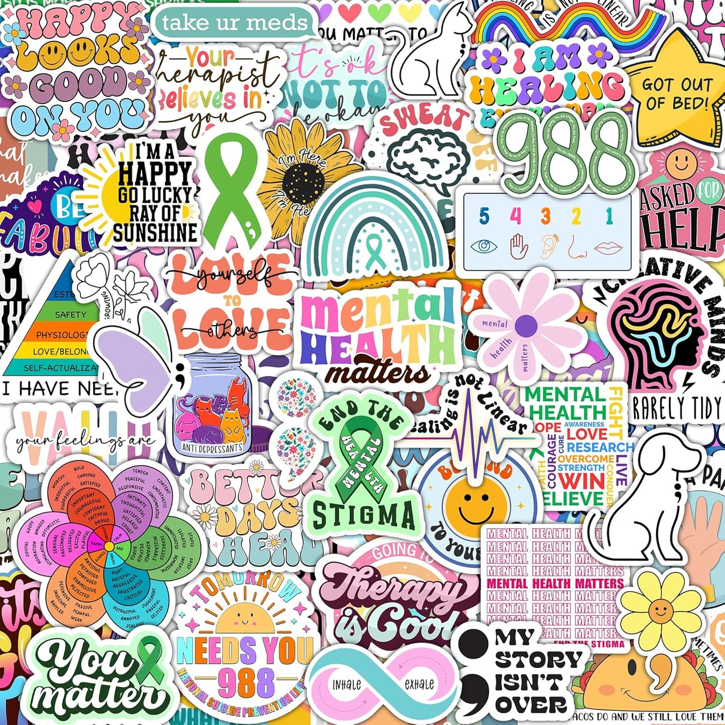 150 PCS Mental Health Matters Stickers Pack for Journals, Laptops, Water Bottles, Therapist Office Decor, Counselor Office Must Haves, Positive Quote Decals for Mental Health Awareness (150)