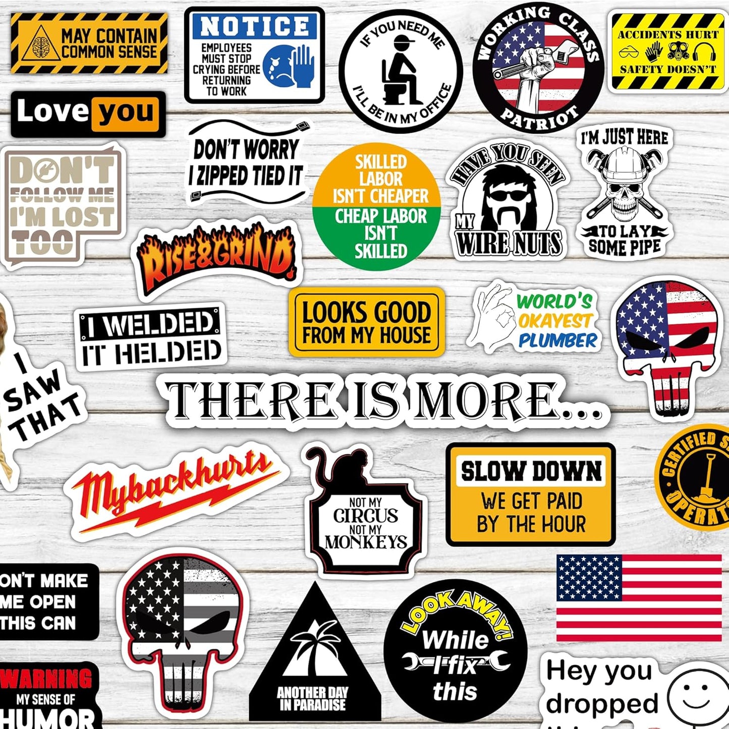 150 PCS Funny Hard Hat Stickers for Adults Dark Humor, Hilarious Decals for Tool Box, Helmet, Blue Collar Prank Meme Vinyl Waterproof Gift for Dads Father