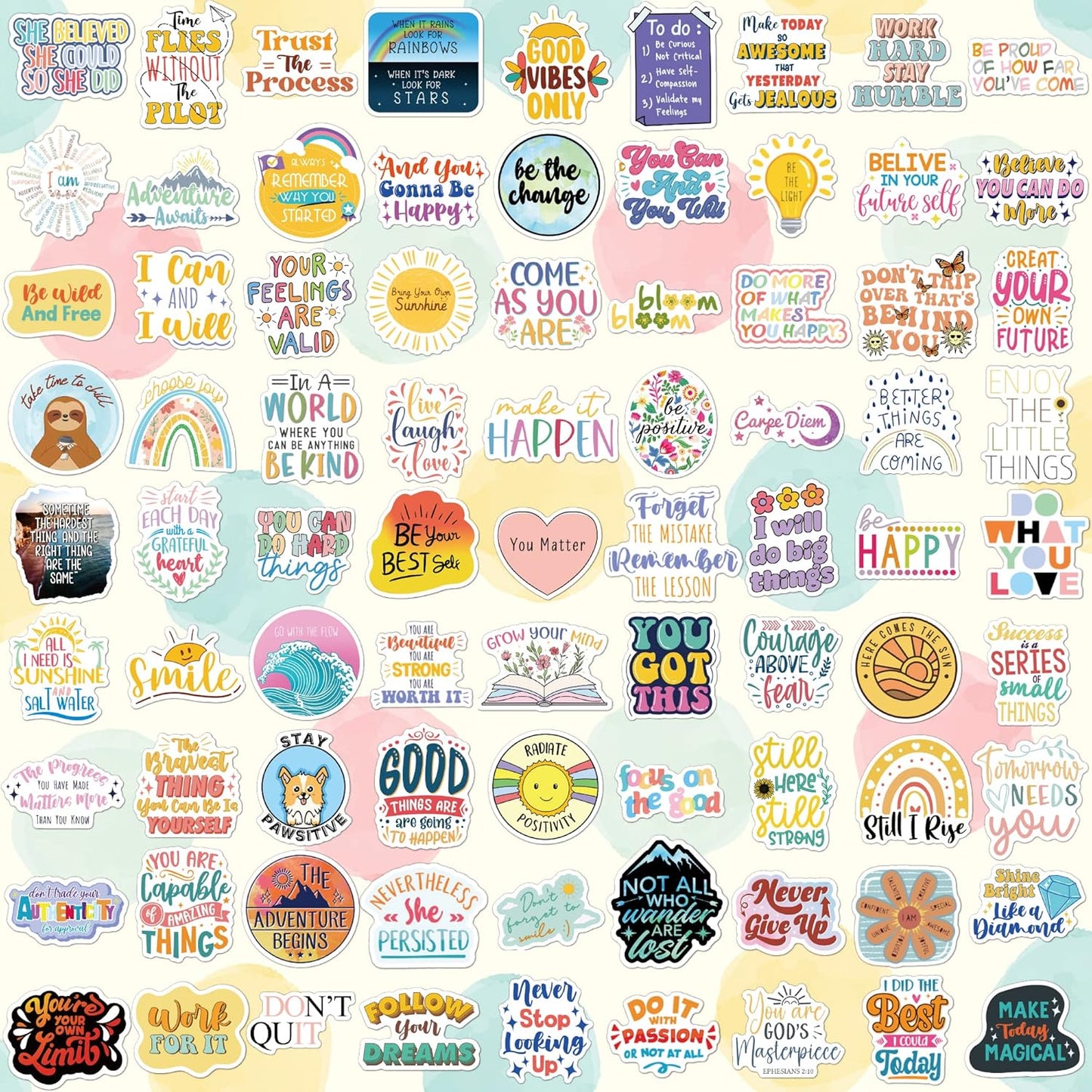 300PCS Affirmation Stickers, Holographic Motivational Sticker Pack, Positive Journal Encouraging Shiny Quotes for Kids, Teachers, Classroom, Waterproof Scrapbook Supplies