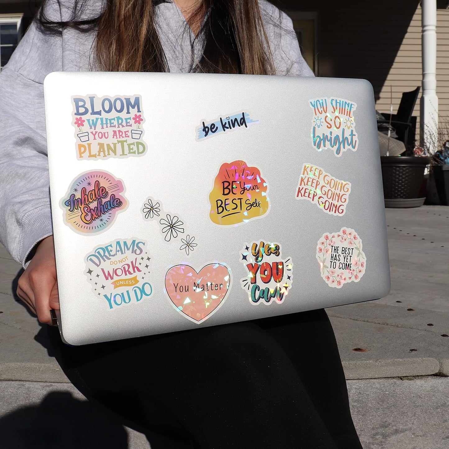 300PCS Affirmation Stickers, Holographic Motivational Sticker Pack, Positive Journal Encouraging Shiny Quotes for Kids, Teachers, Classroom, Waterproof Scrapbook Supplies