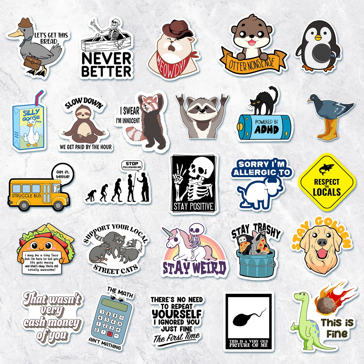 225PCS Funny Holographic Stickers for Adults, Waterproof Vinyl Pack Sarcastic Relatable Meme Decals for Laptop, Water Bottle, Phone, Kindle, Journal, Scrapbooking, No Repeats (225PC Hot Mess)