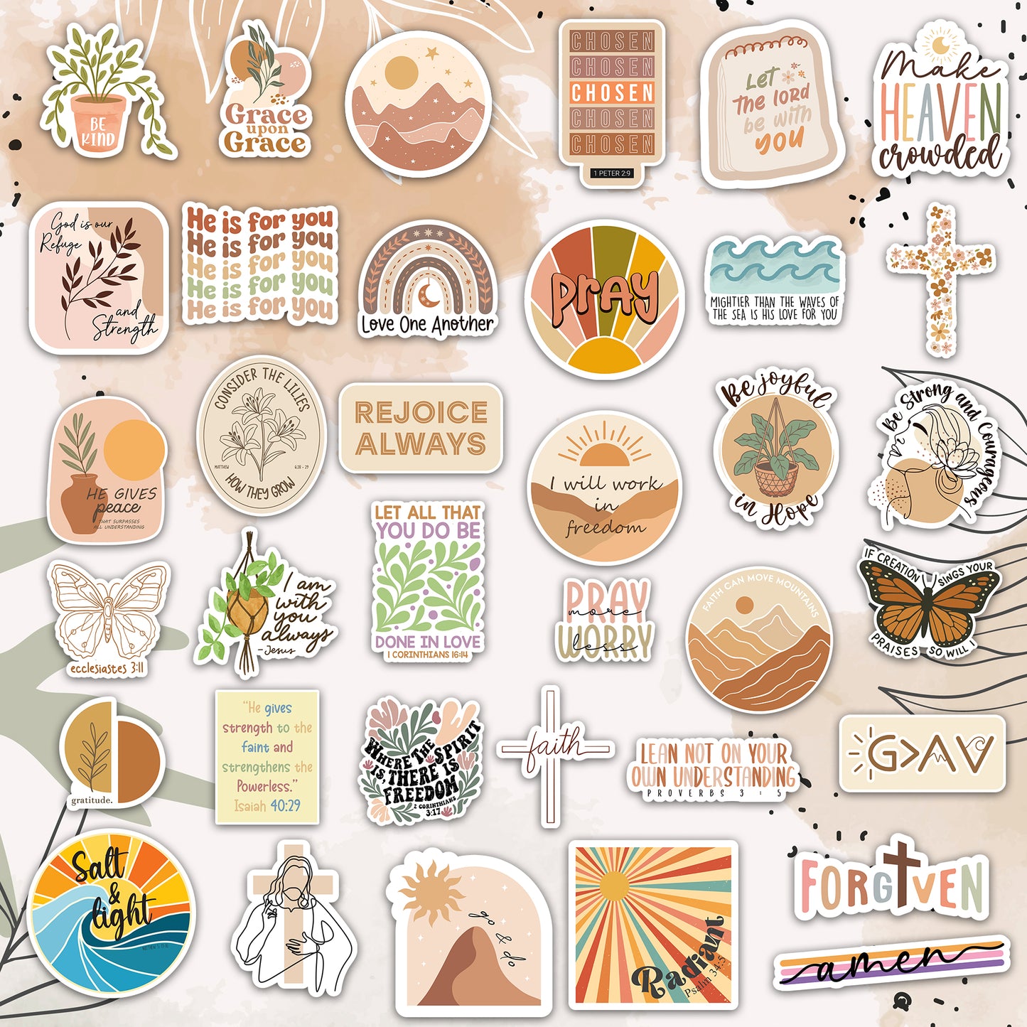 160pcs Boho Christian Stickers Inspirational Bible Verse Stickers, Waterproof Vinyl Faith & Jesus Decals for Journaling Bibles Water Bottle Scrapbook Laptop Gifts for Kids