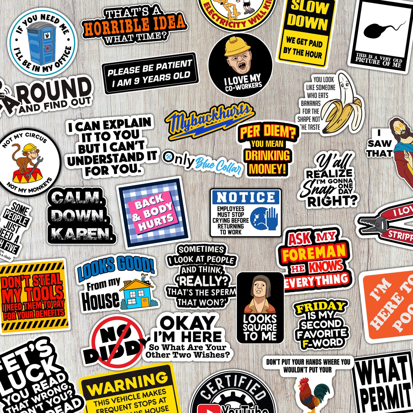 166 pcs Funny Hard Hat Stickers for Men, Adults - Waterproof Vinyl for Welding Helmet, Tool Box, Tools - Blue Collar Gifts for Men, Mechanic, Co-Workers Union