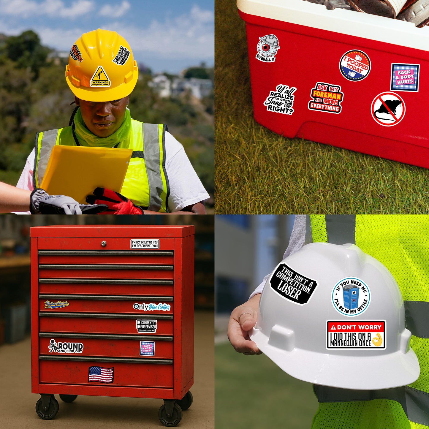 166 pcs Funny Hard Hat Stickers for Men, Adults - Waterproof Vinyl for Welding Helmet, Tool Box, Tools - Blue Collar Gifts for Men, Mechanic, Co-Workers Union
