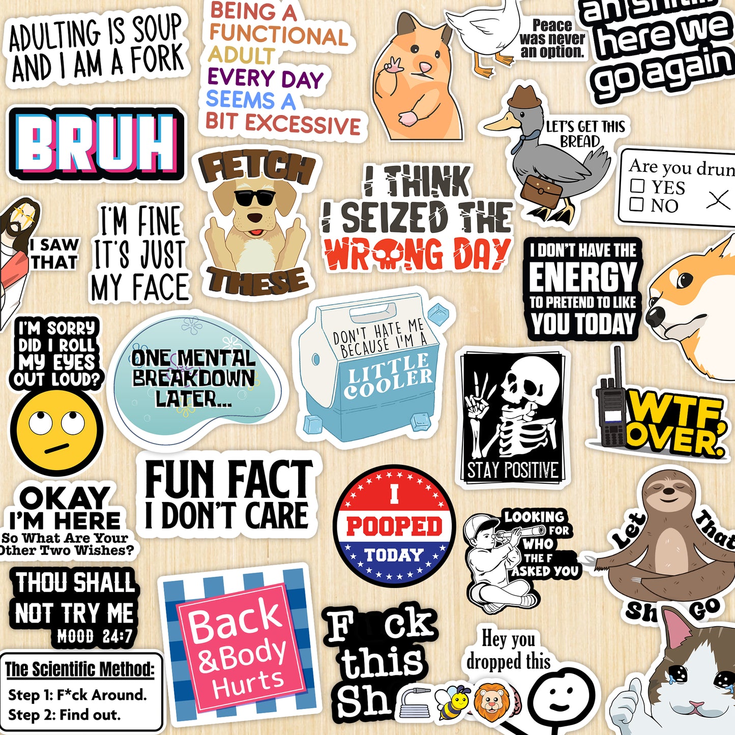 130 Pcs Funny Saying Stickers for Adults Quote Water Bottles Stickers Pack Waterproof Cool Accessory for Laptop, Bumper, Phone, Hard Hats, Wall, Window Decals