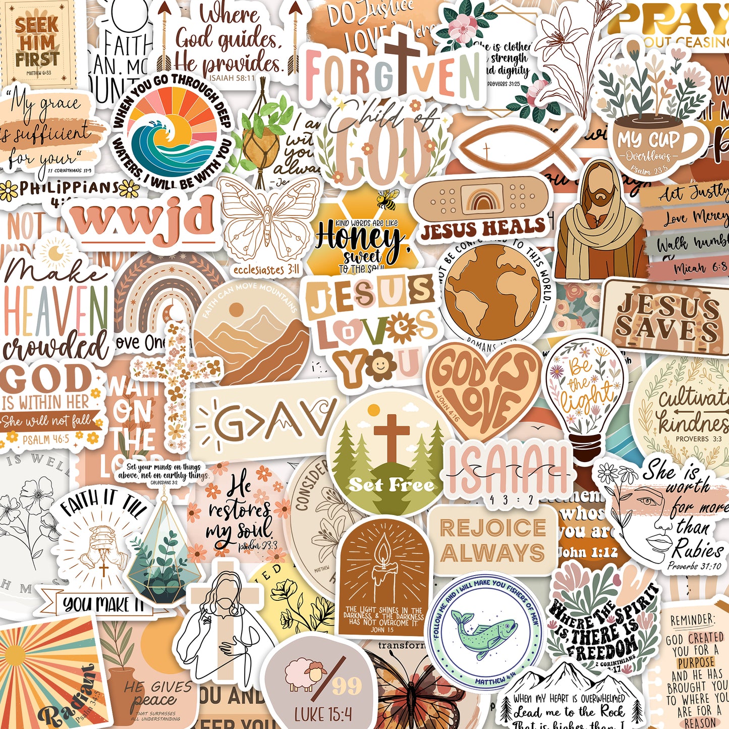 160pcs Boho Christian Stickers Inspirational Bible Verse Stickers, Waterproof Vinyl Faith & Jesus Decals for Journaling Bibles Water Bottle Scrapbook Laptop Gifts for Kids