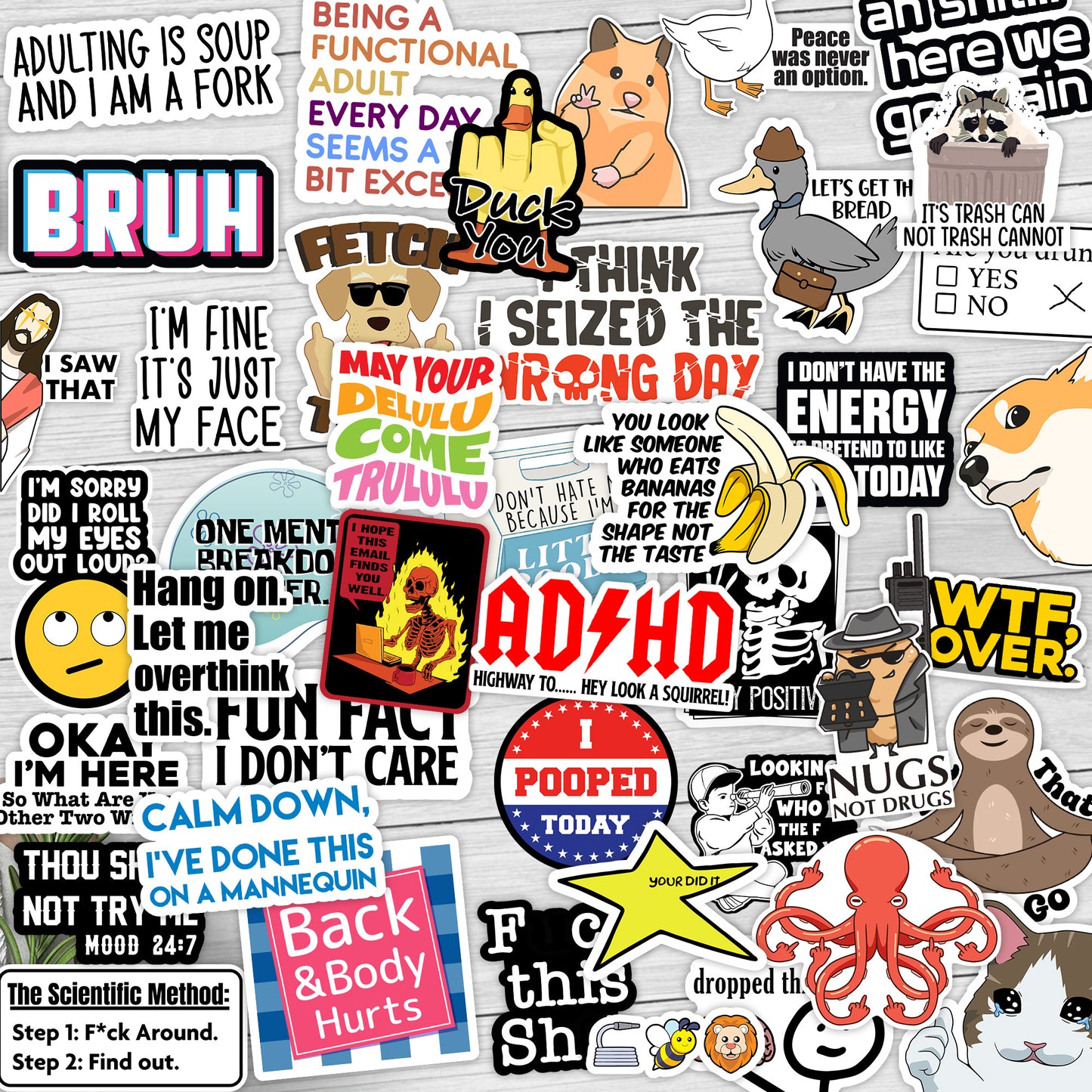 130 Pcs Funny Saying Stickers for Adults Quote Water Bottles Stickers Pack Waterproof Cool Accessory for Laptop, Bumper, Phone, Hard Hats, Wall, Window Decals