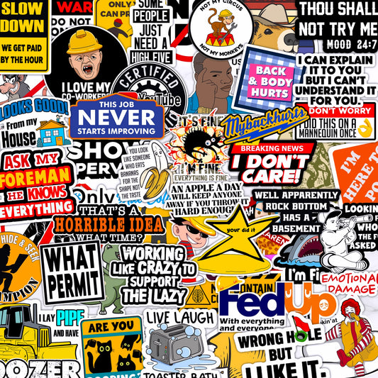 225PCS Funny Hard Hat Stickers Adults - Breakroom Humor Waterproof Vinyl for Welding Helmet, Tool Box, Electrician, Mechanic Tools - Blue Collar Gifts for Co-Workers No Repeat