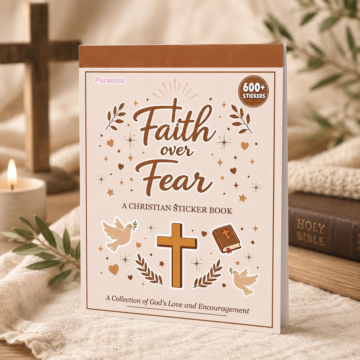 600Pcs Faith Over Fear Christian Sticker Book by Puraesla, Bible Verse & Jesus Stickers for Women Girls Teens, Faith-Based Religious Stickers for Bible Journaling, Water Bottles, Laptops & Notebooks