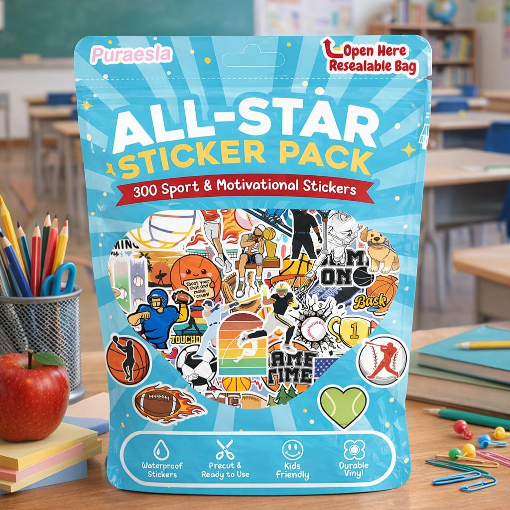 All Star Sports Sticker Pack – 300PCS Vinyl Sports Decals by Puraesla