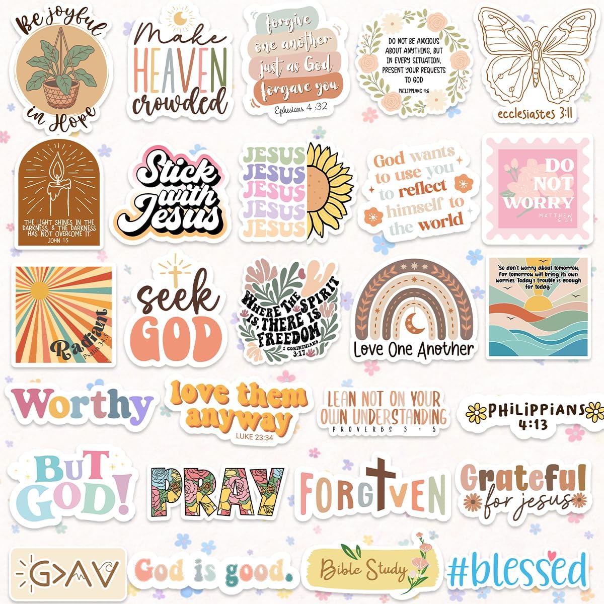 Faith That Sticks by Puraesla – 300PCS Holographic Christian Bible Verse Stickers, Inspirational Scripture & Jesus Decals for Water Bottles, Laptops, Journals & Bible Study Decor