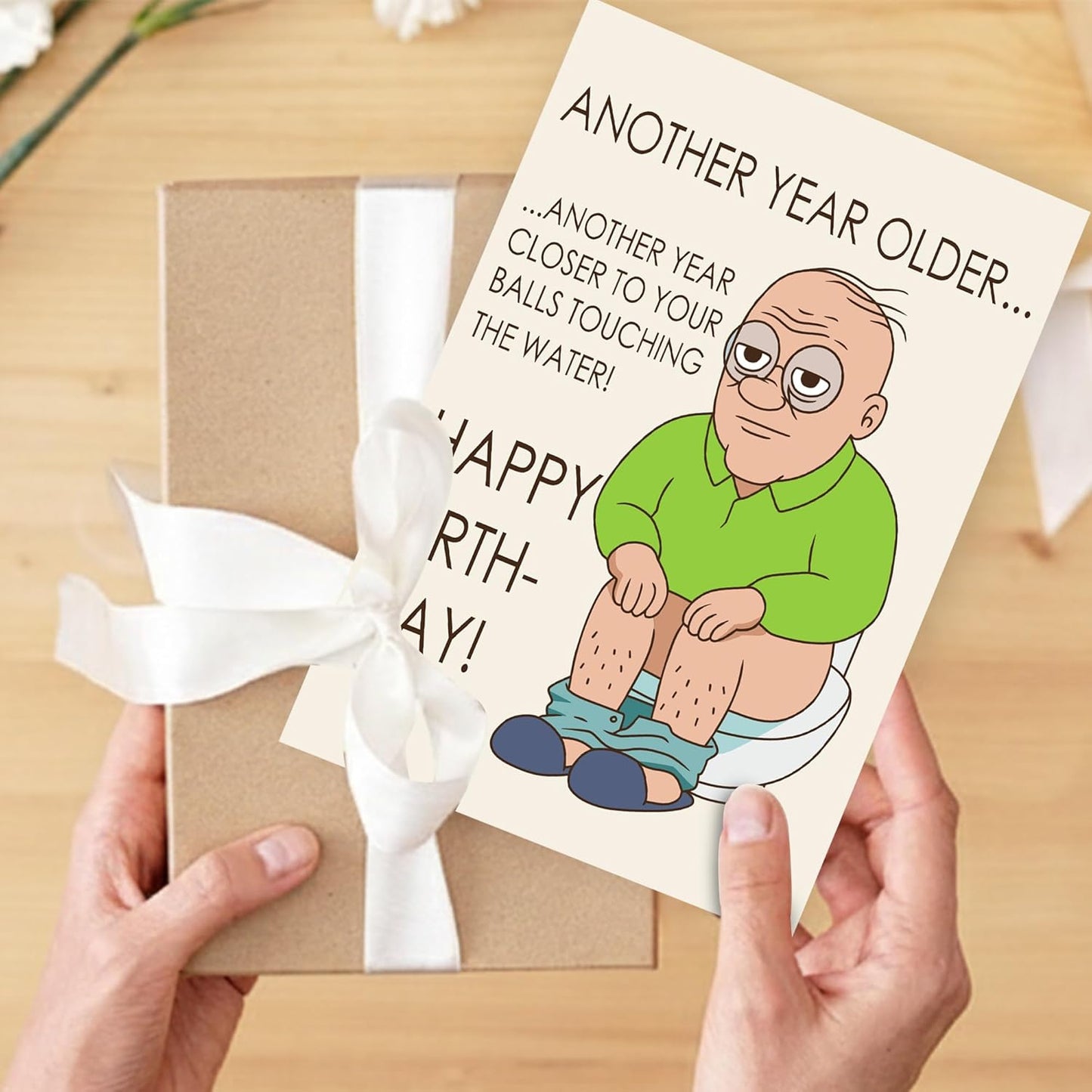 Another year older...Another year closer to your balls touching the water - Funny Birthday Card – Hilarious Happy Birthday Cards for Men, Women, Dad, Mom, Brother, Sister, Friends & Family – Unique Greeting Card for Birthday Gifts & Party Decorations