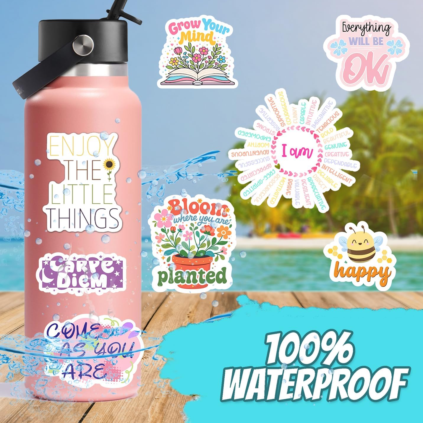 300PCS Affirmation Stickers, Holographic Motivational Sticker Pack, Positive Journal Encouraging Shiny Quotes for Kids, Teachers, Classroom, Waterproof Scrapbook Supplies