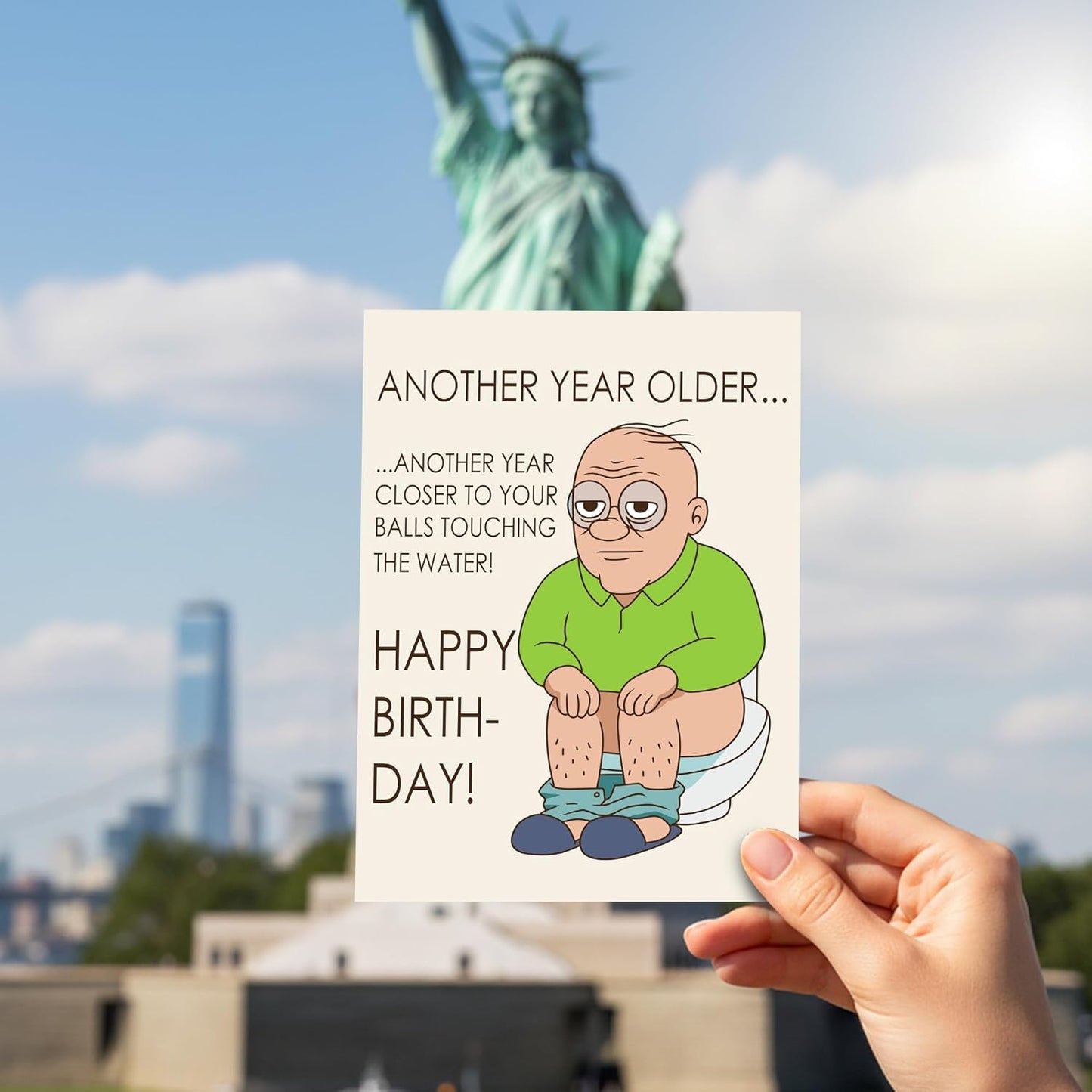 Another year older...Another year closer to your balls touching the water - Funny Birthday Card – Hilarious Happy Birthday Cards for Men, Women, Dad, Mom, Brother, Sister, Friends & Family – Unique Greeting Card for Birthday Gifts & Party Decorations
