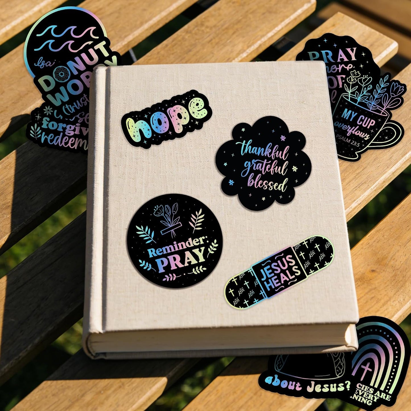 100 PCS Holographic Christian Stickers for Women, Kids, Let's Faith It By Puraesla - Lumina Series - Scripture Religious, Jesus Bible Verse for Journaling & Decor Laptop, Phone, Water Bottle