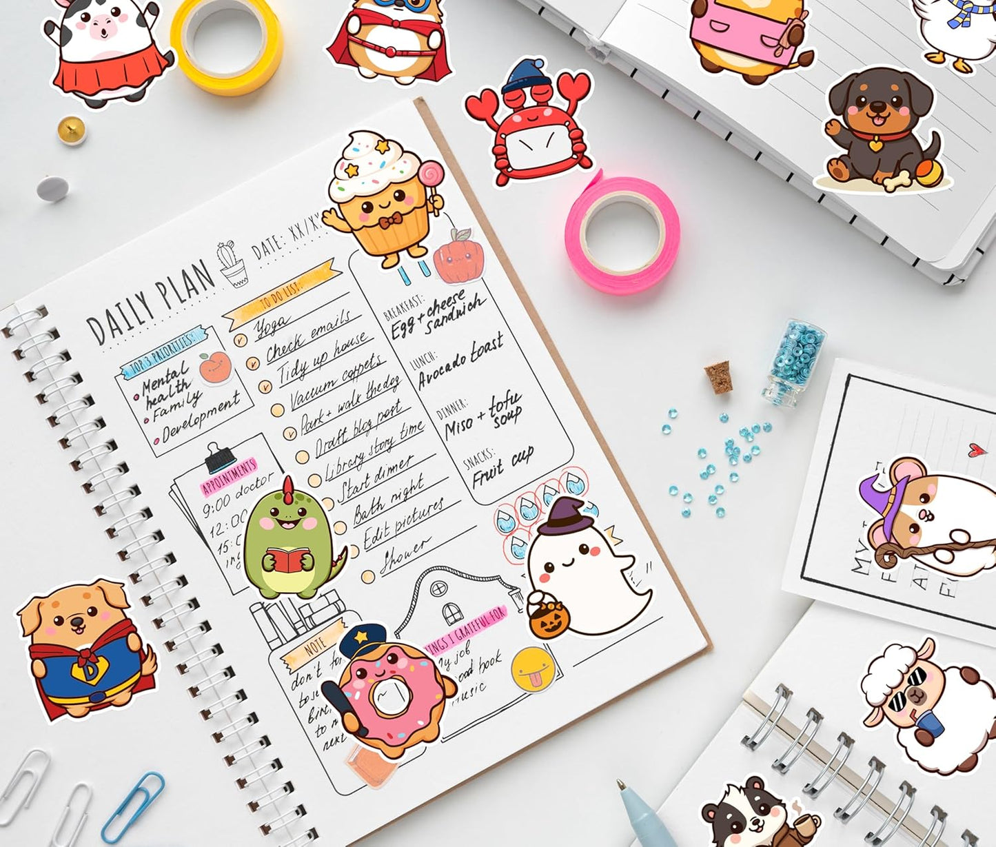 Pocket Pals by Puraesla – 156PCS Cute Animal Stickers for Kids, Waterproof Vinyl Water Bottle Stickers, Self-Adhesive Pet Reward Decals for Classroom, Baby, Party Favors
