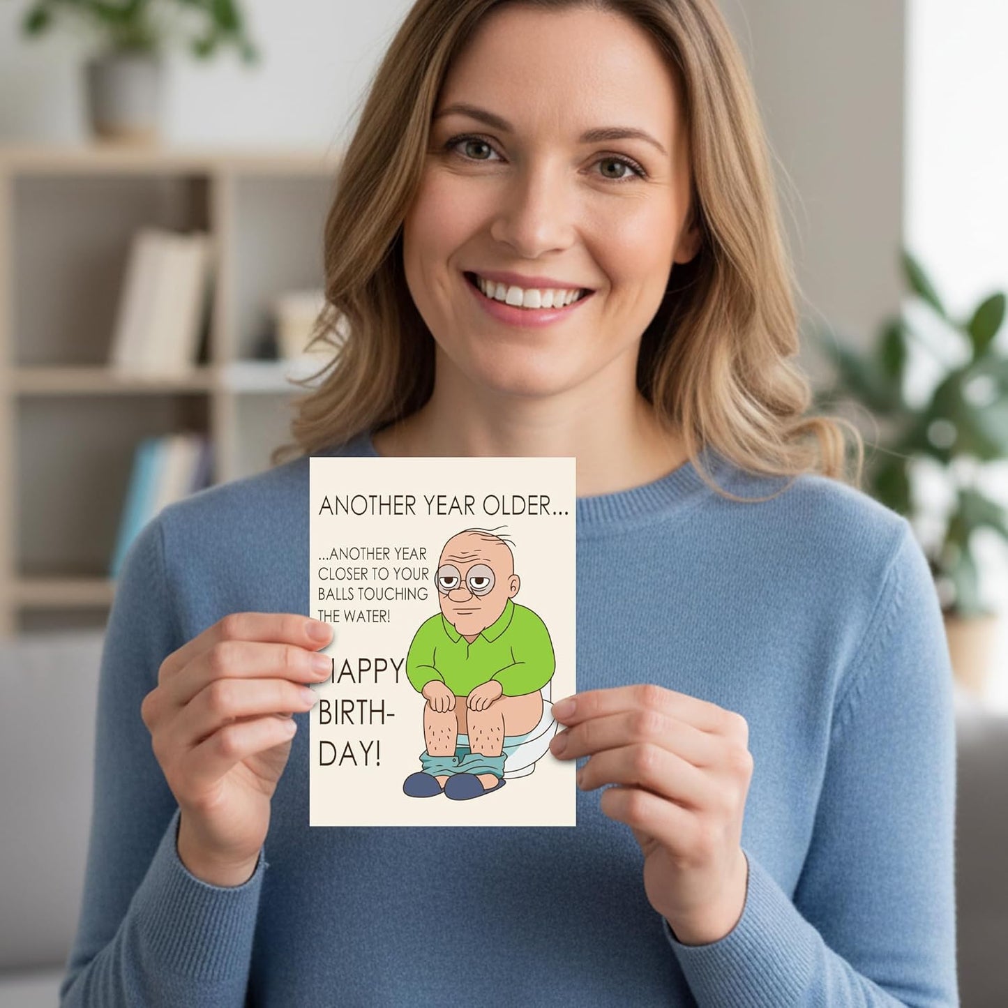 Another year older...Another year closer to your balls touching the water - Funny Birthday Card – Hilarious Happy Birthday Cards for Men, Women, Dad, Mom, Brother, Sister, Friends & Family – Unique Greeting Card for Birthday Gifts & Party Decorations