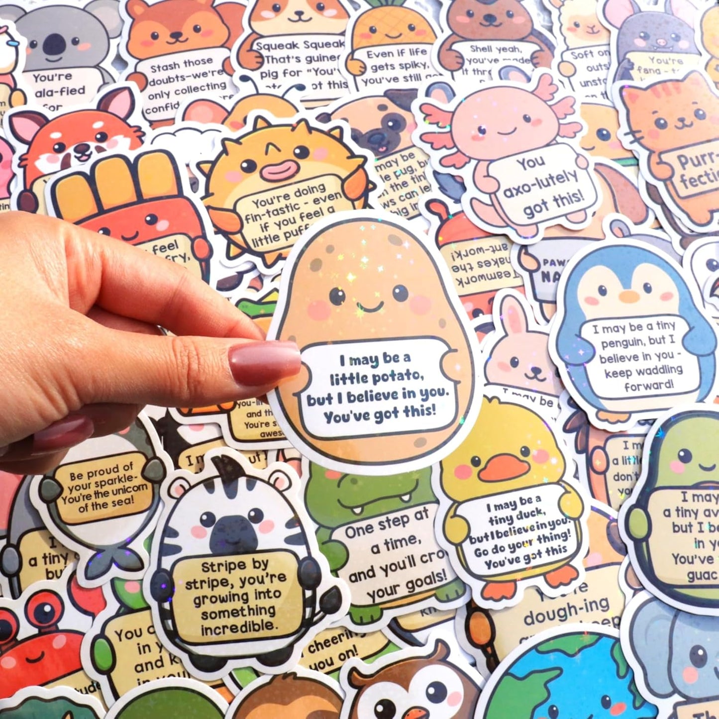 120PCS Holographic Emotional Support Affirmation Sticker Pack Tiny Cheer Squad for Adults or Kids Cute Inspirational Emotional Buddies for Water Bottles, Laptops, Phones, Positive Quote Vinyl