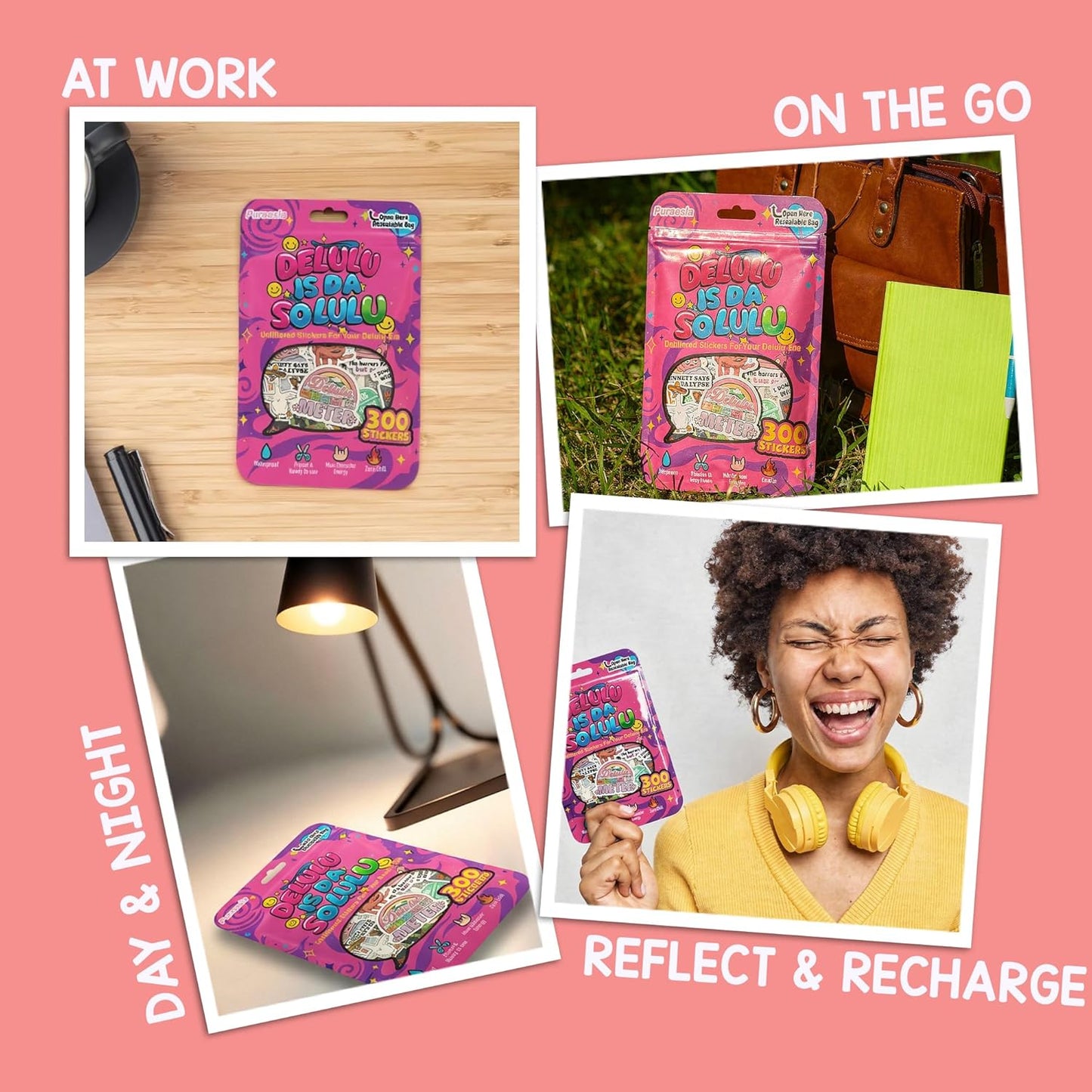 Delulu Is Da Solulu – Holographic Sarcastic Sticker Collection (300pcs) by Puraesla