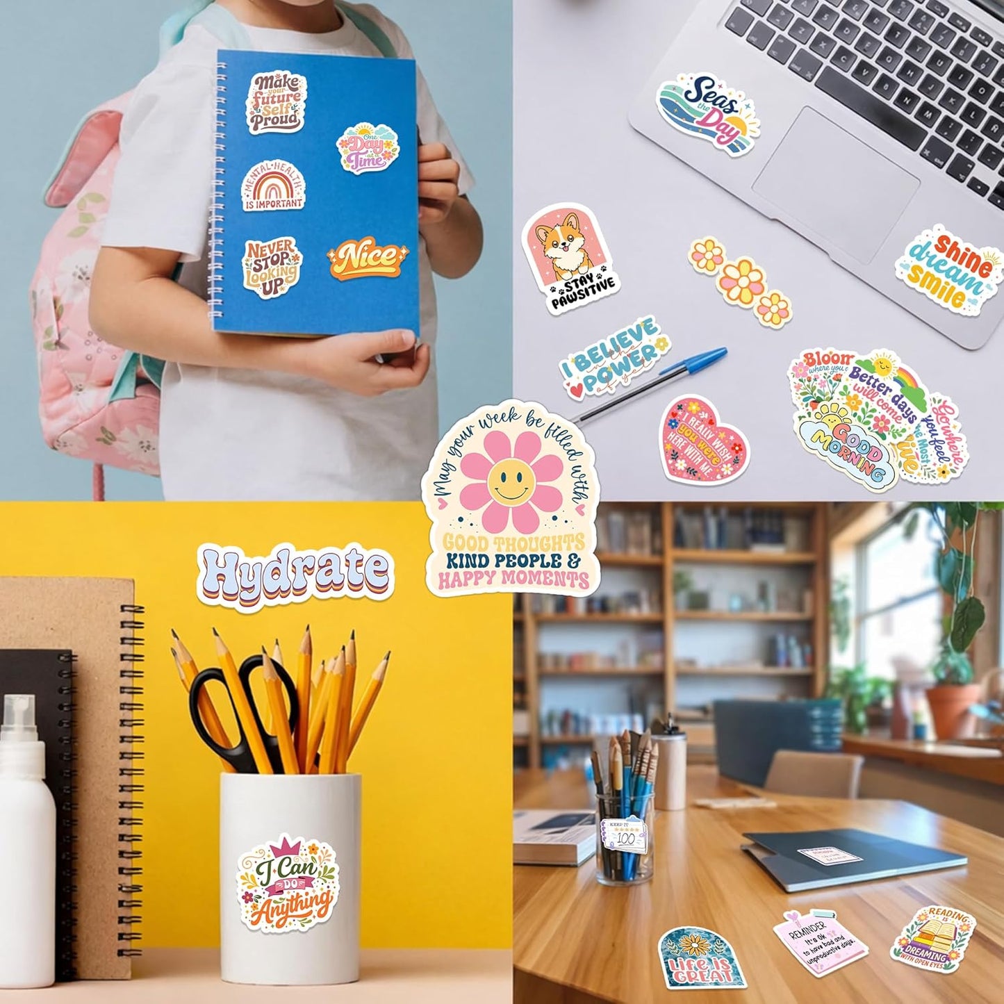 300PCS Affirmation Stickers, Holographic Motivational Sticker Pack, Positive Journal Encouraging Shiny Quotes for Kids, Teachers, Classroom, Waterproof Scrapbook Supplies