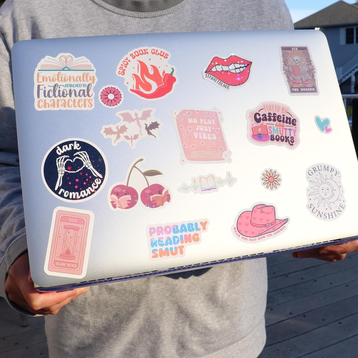120 PCS Romance Book Stickers for Kindle, Holographic Smutty Bookish Sticker Pack for Readers Adult Spicy Booktok Vinyl Decals for Laptop IPAD Reader Water Bottle Girls Waterproof