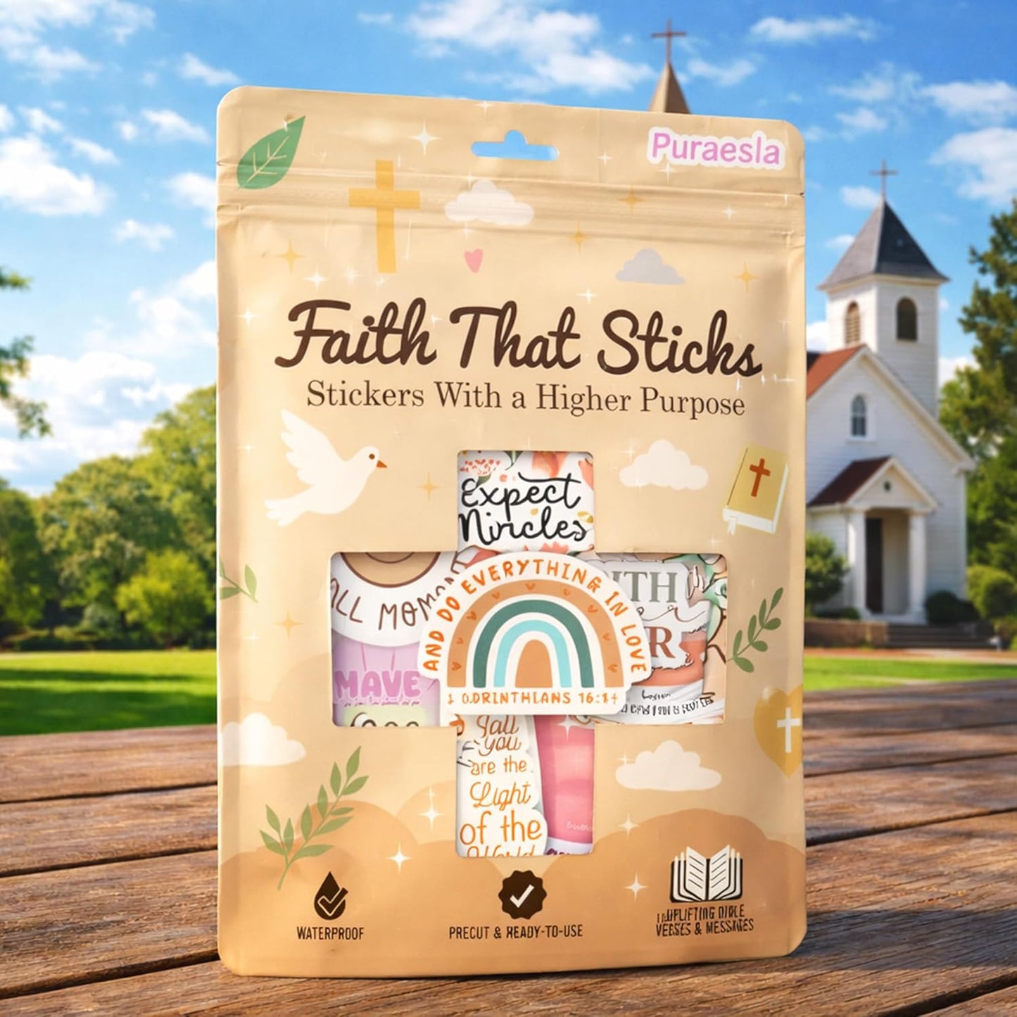 Faith That Sticks by Puraesla – 300PCS Holographic Christian Bible Verse Stickers, Inspirational Scripture & Jesus Decals for Water Bottles, Laptops, Journals & Bible Study Decor