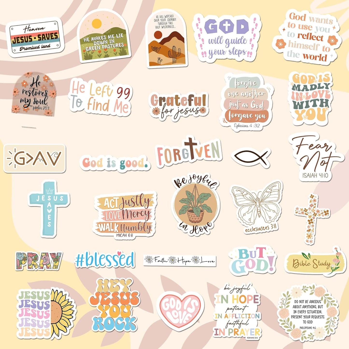 Faith That Sticks by Puraesla – 300PCS Holographic Christian Bible Verse Stickers, Inspirational Scripture & Jesus Decals for Water Bottles, Laptops, Journals & Bible Study Decor