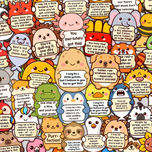 120PCS Holographic Emotional Support Affirmation Sticker Pack Tiny Cheer Squad for Adults or Kids Cute Inspirational Emotional Buddies for Water Bottles, Laptops, Phones, Positive Quote Vinyl