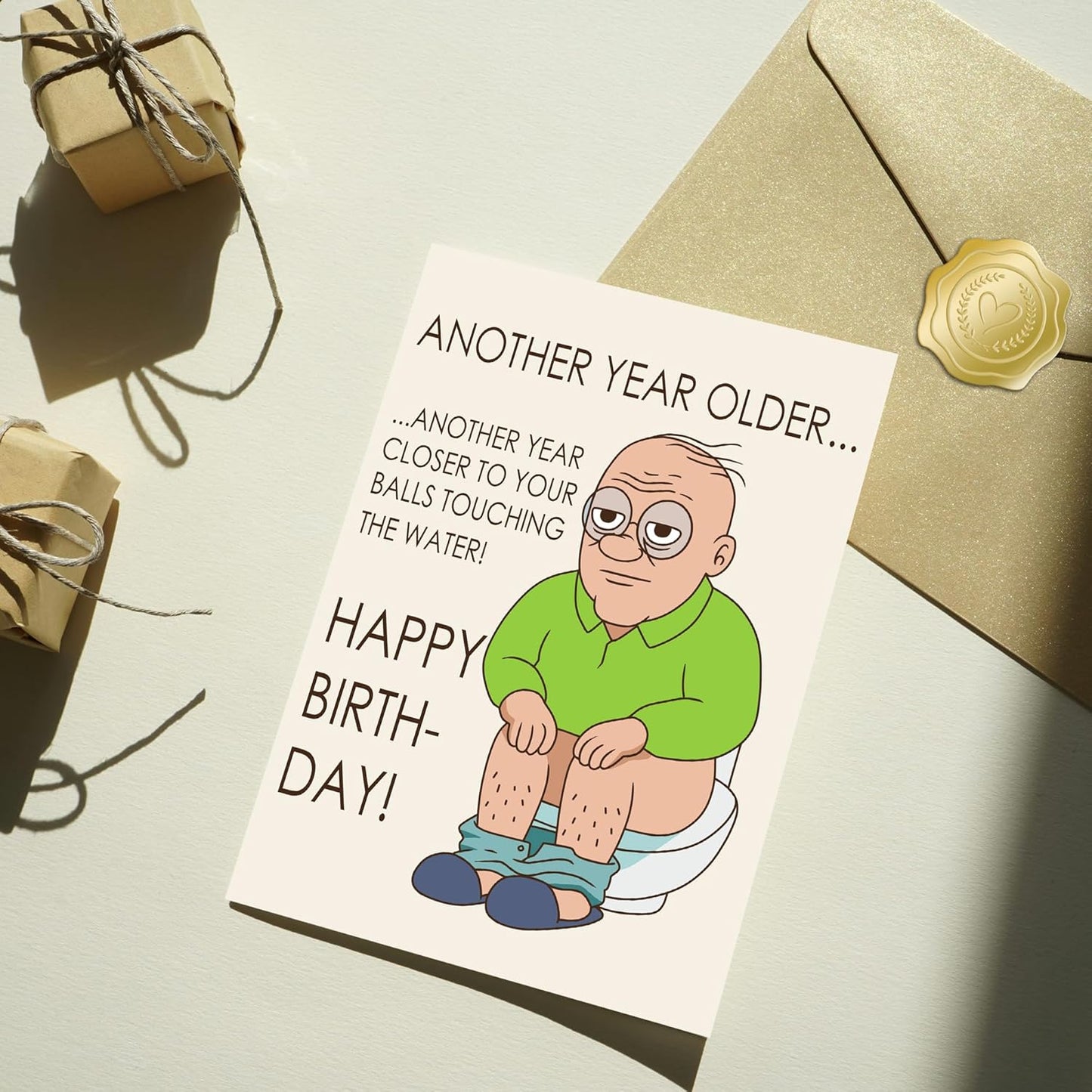 Another year older...Another year closer to your balls touching the water - Funny Birthday Card – Hilarious Happy Birthday Cards for Men, Women, Dad, Mom, Brother, Sister, Friends & Family – Unique Greeting Card for Birthday Gifts & Party Decorations