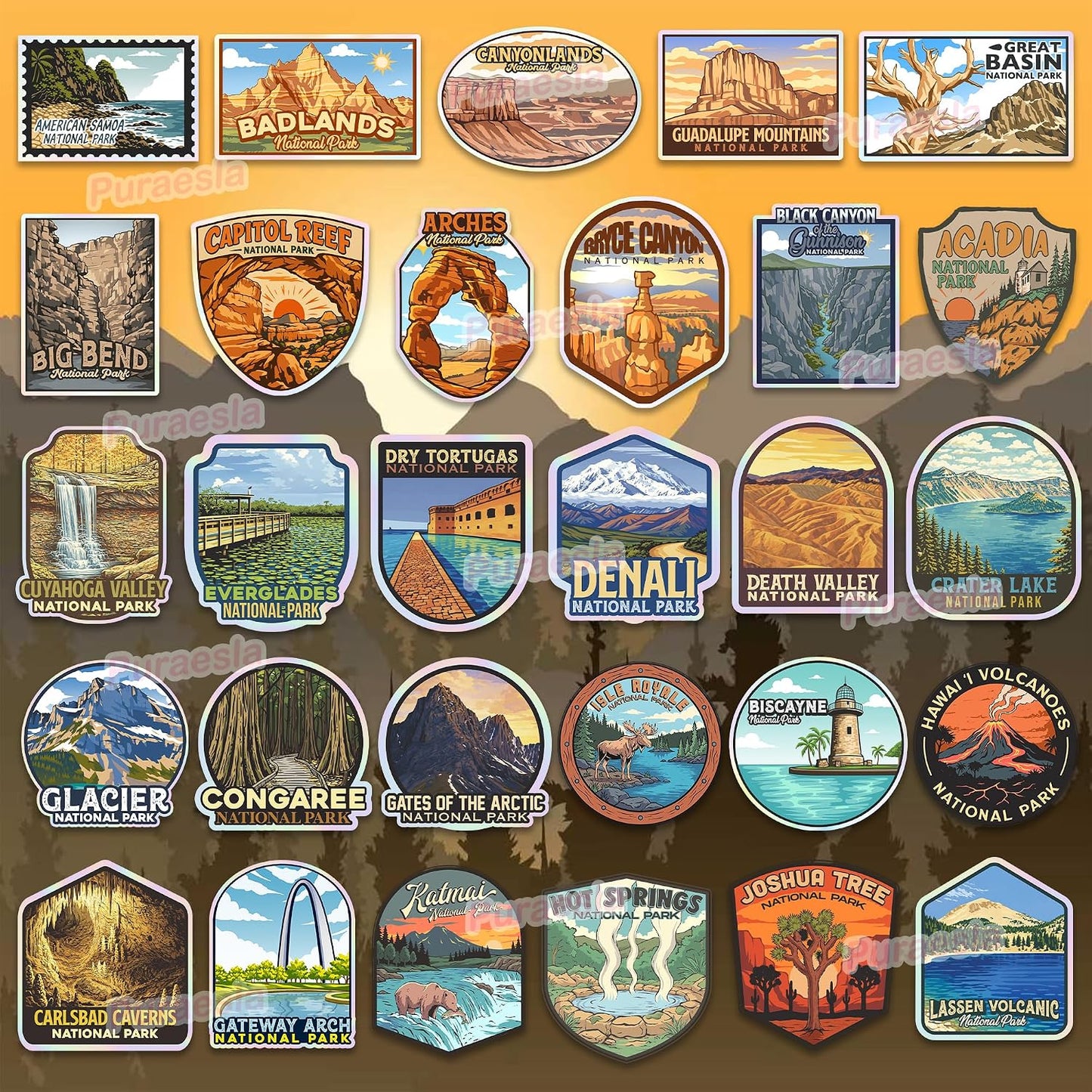 100 Pcs National Parks Around The World Sticker Pack, Outdoor Nature Camping Hiking Inspired Waterproof Decals for Water Bottles Laptop Car